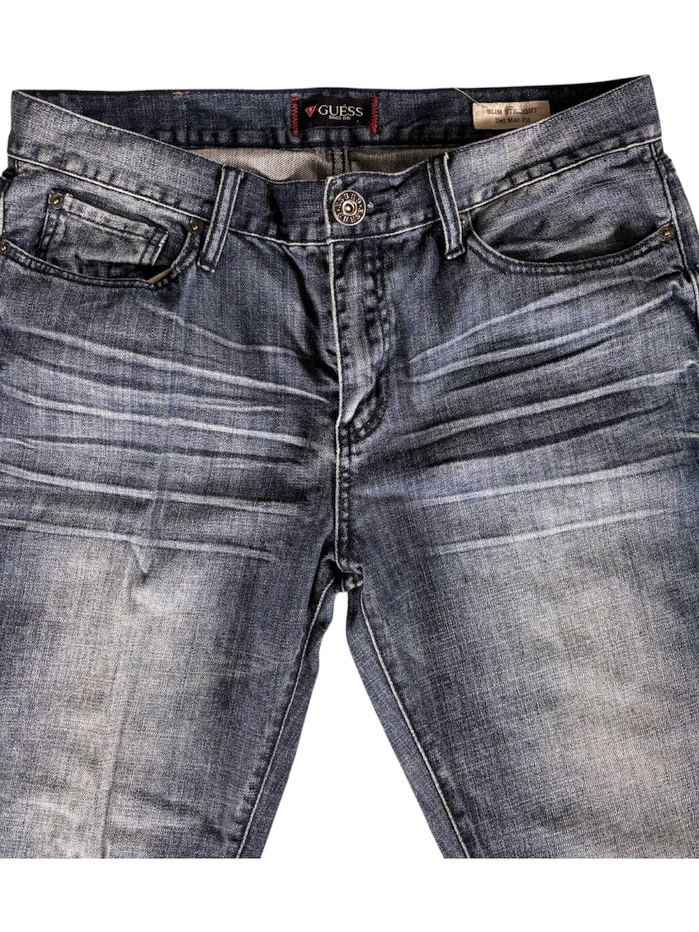 Guess Men Slim Straight Jeans - Distressed Indigo Gray Wash